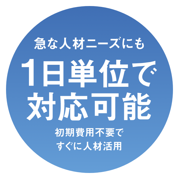 急な人材ニーズにも1日単位で対応可能。初期費用不要ですぐに人材活用